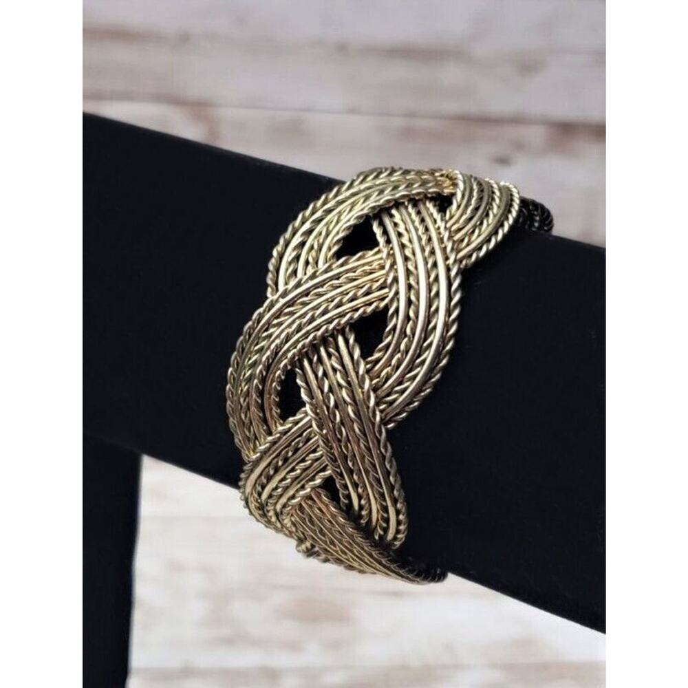 Vintage Bracelet / Bangle / Cuff - Pretty Woven Pattern Gold Tone